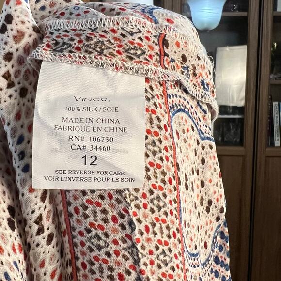 Vince 100% Silk Geometric Boho Patterned Slip Maxi Dress Size 12 - Picture 6 of 7